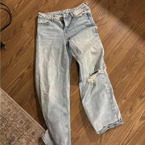 Light Blue Distressed Women wide leg Jeans